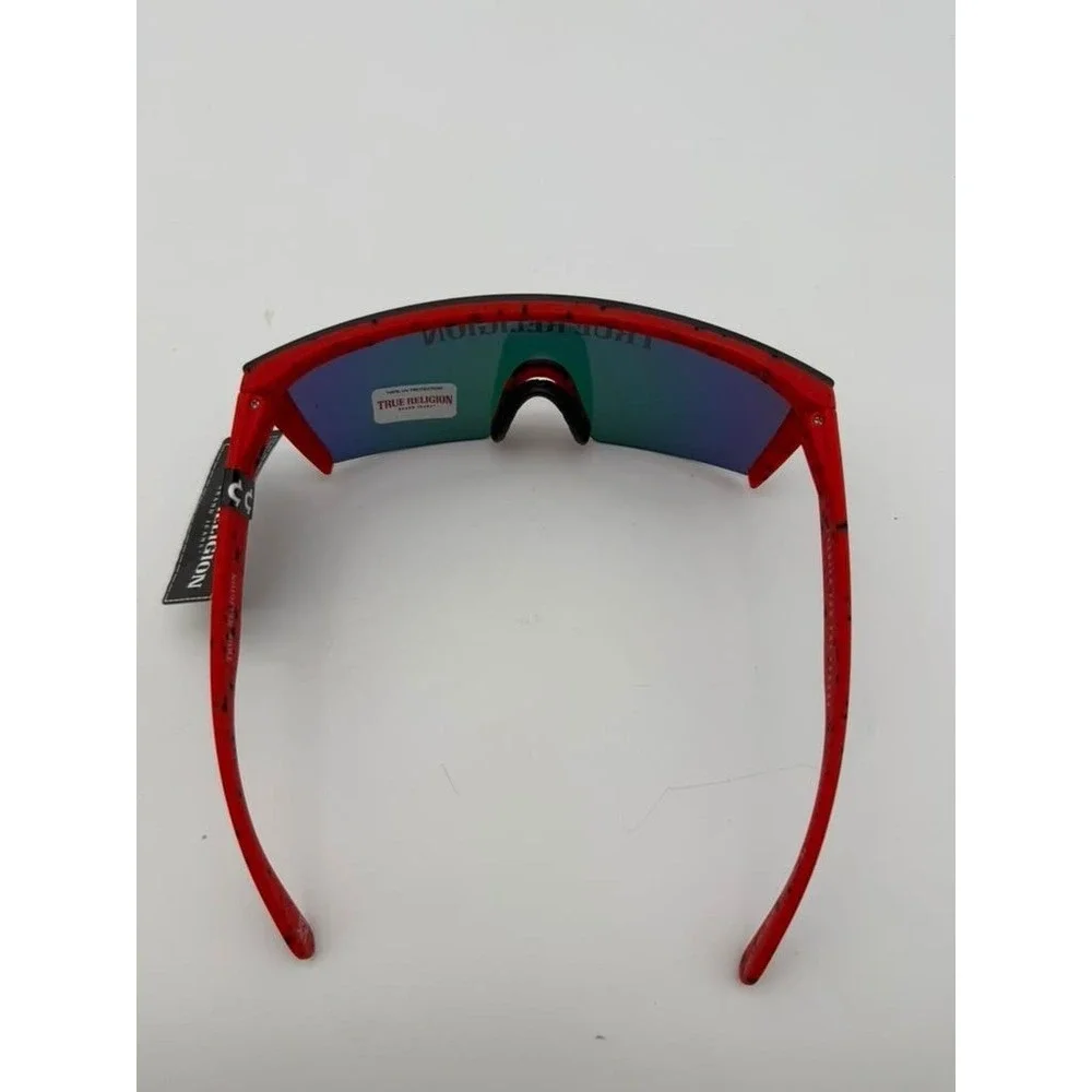 True Religion Black Shield Sunglasses - Silver Mirror Lens Futuristic Y2K Style‎